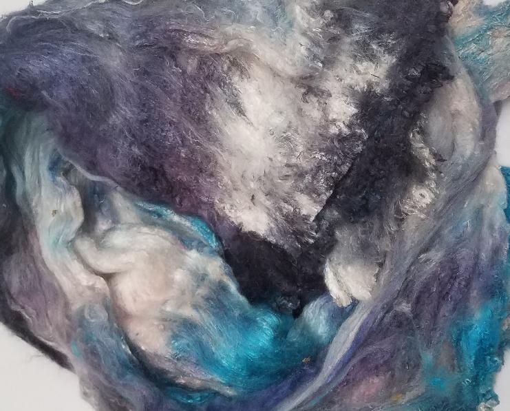 Bewitching Fibers Hand-Painted Mulberry Silk Lap per Ounce - Deep Ocean