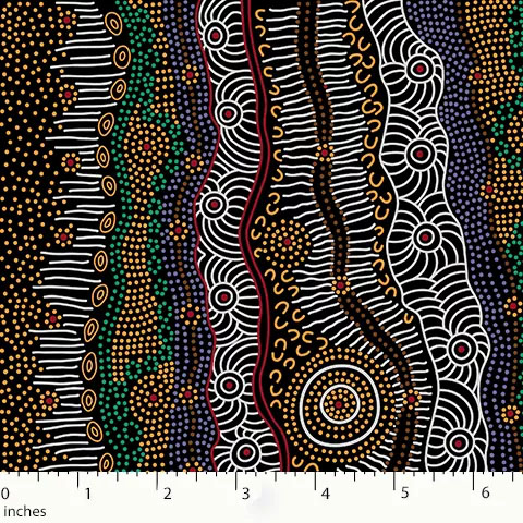 Aboriginal Australian Fabric - 100% Cotton - Gathering By the Creek Brown