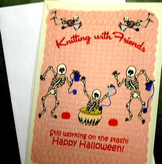 Knitting With Friends Greeting Card - Skeleton Halloween