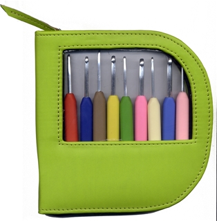 Knitters Pride Waves Aluminum Crochet Hook Set - Green Leather Case